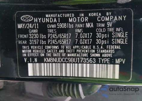 2011 Hyundai Veracruz Gls z USA, uszkodzony, nr VIN KM8NUDCC9BU173563